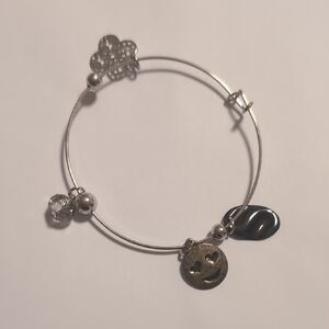 Silver Gunmetal‎ And Gold Heart Smiley Face Crystal Ball Charms Bangle Bracelet